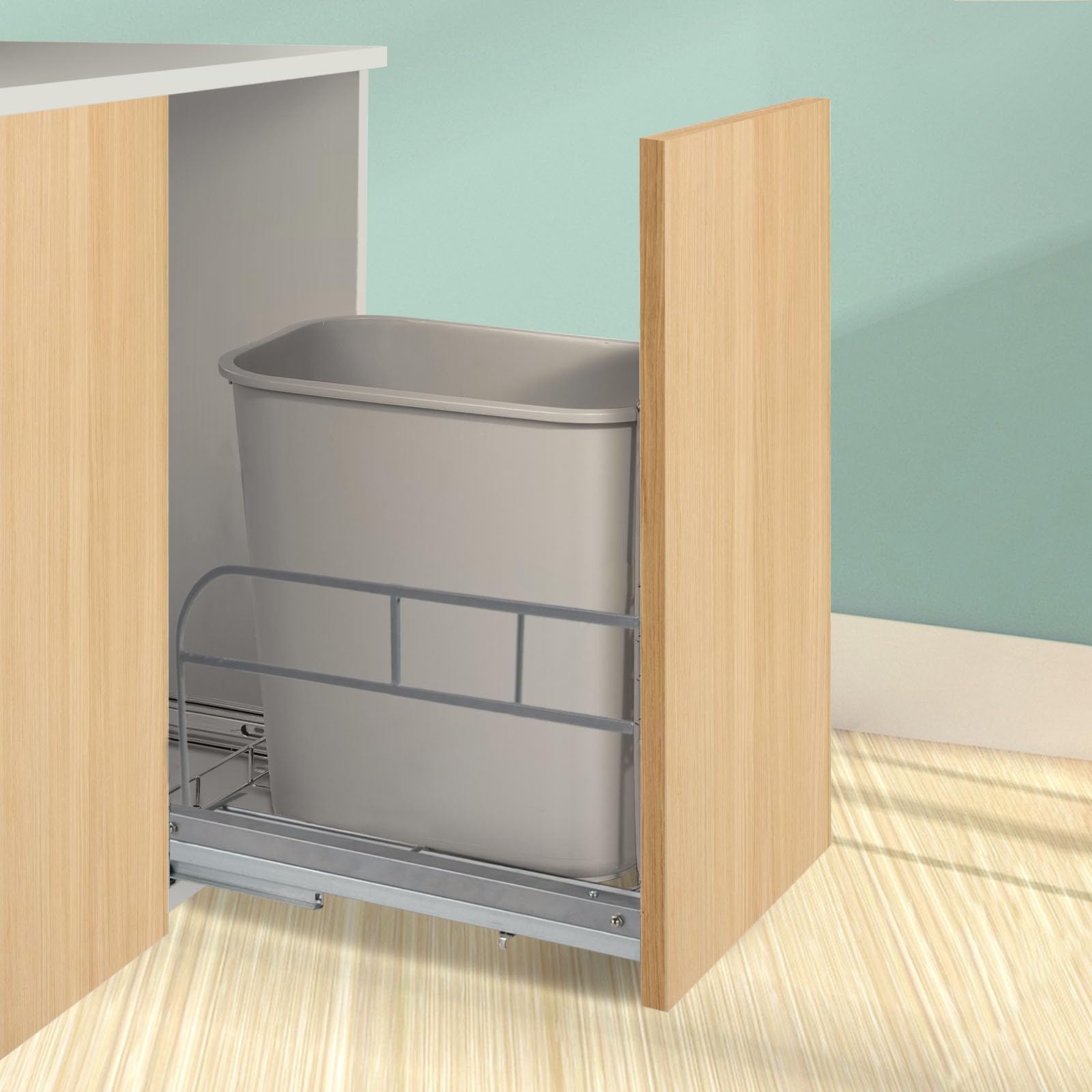 Photo 1 of hehimhis Cabinet Sink Organizer 35qt Pull Out Trash Can Under with Soft-Close Slides. Cabinet Trash Can Pull Out Kit Comes with Door Mounting Kit for Kitchen, Laundry, Bath