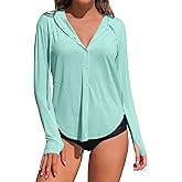 ATTRACO Rash Guard for Women UPF 50+ Sun Protection Clothing Button Down SPF Hoodie Beach Shirts