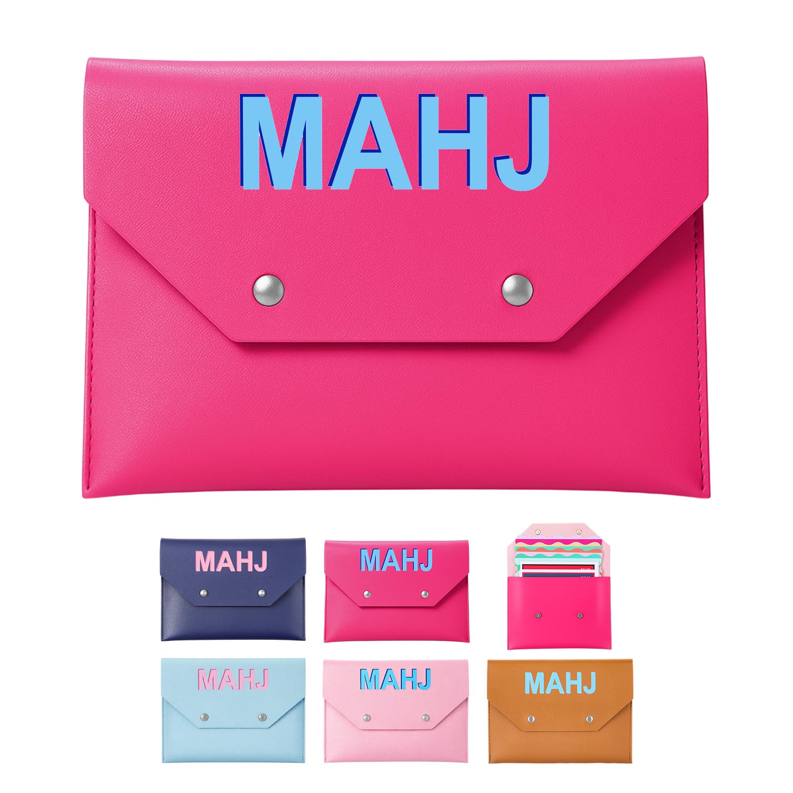 SilTriangle Leather Mahjong Card Clutch Holder Pouch for Cards Mahjong Accessories Protective Cover Case with Secure Closure Ideal Gift for Lover Playing Game Night(8x6 Inch,Hot Pink)