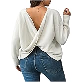 Verdusa Women's Plus Size Twist Backless Cozy Sweaters Elegant Dressy Pullover Knit Tops Fall Clothes