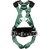 MSA 10197364 V-Form Construction Harness - Standard (Medium), D-Ring Configuration: Back/Hip, Tongue Buckle Leg Straps, with Shoulder Padding, Full Body Harness