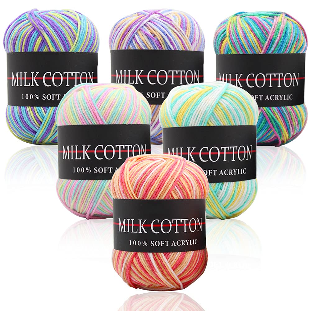 Betinyar Crochet Knitting Yarn - 6 × 50g Multi-Colored Cotton Yarn, Assorted Colors for Knitting Double Knitting Acrylic Yarn for Hand Knitting Yarn Weaving Yarn Crochet Thread (Style 2,6pcs) — image 1