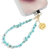 Little Fire Craft Beaded Phone Charm Nature Stone Cell Phone Wrist Strap Crystal Beaded Charm Stone Beads Chain Wrist Lanyard Hand Wristlet - Green Turquoise