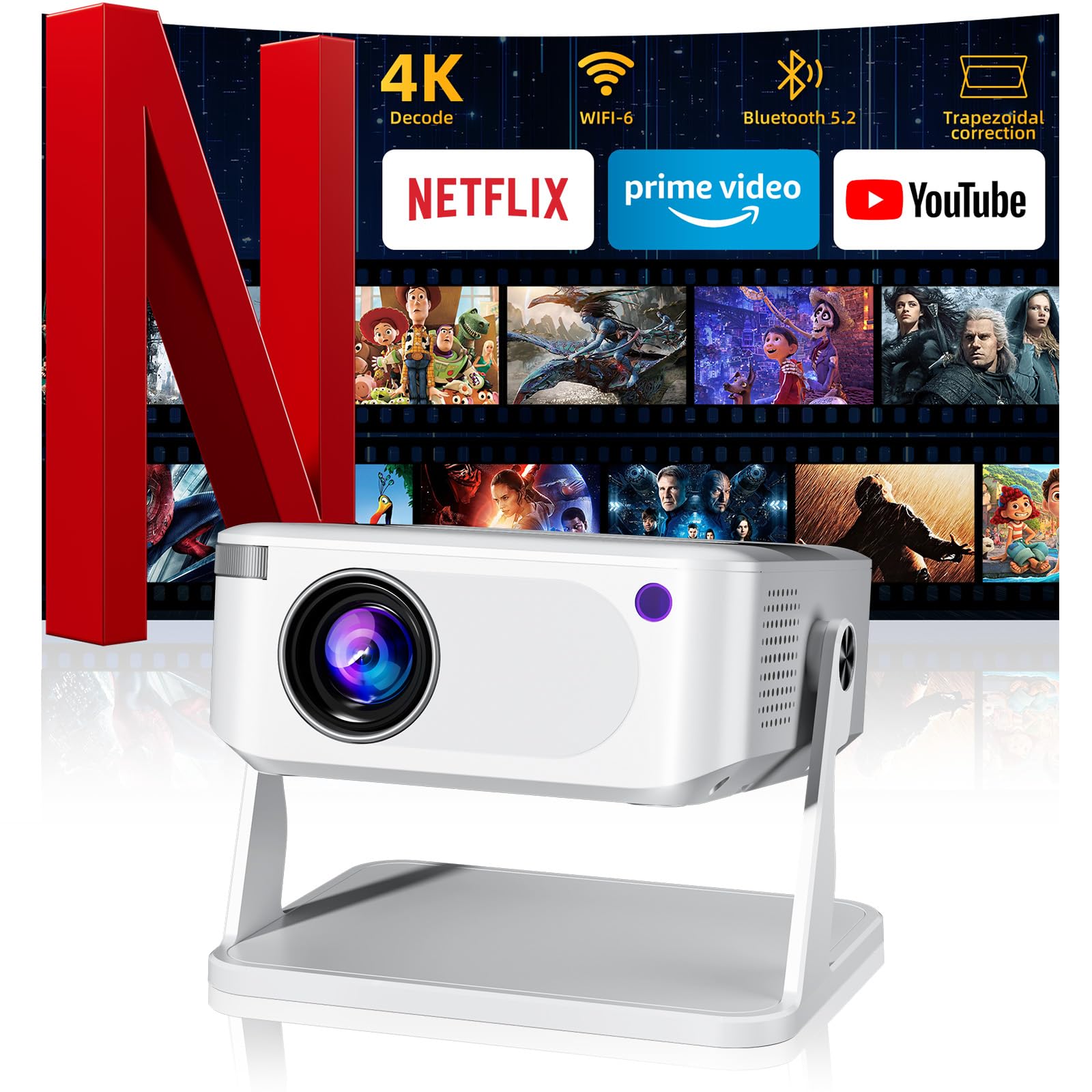 Photo 1 of Phigeek Mini Projector with WiFi 6 and Bluetooth 5.2, Portable Projector 4K Support, Auto Vertical Keystone 270° Rotatable, Compatible with Smartphone/TV Stick/Box/USB/HDMI