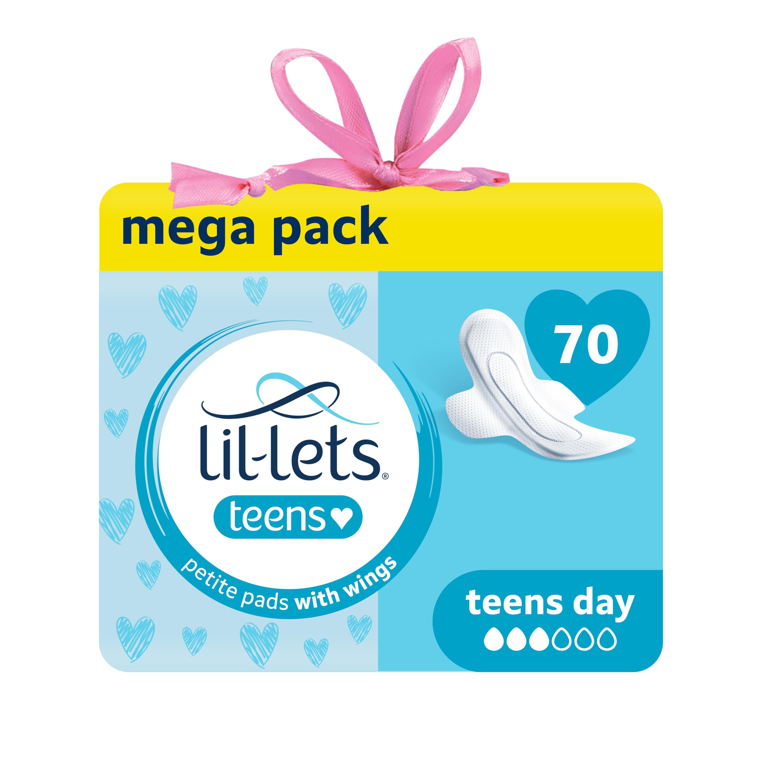 Lil-Lets Teens Day Pads X 70, Petite Towels For Girls & Teenagers, With Wings, For Light to Medium Flow, Unscented, Soft & Breathable, First Period Sanitary Towels, 5 Packs of 14 Pads - Bulk Pack