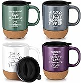 FillTouch 4 Pcs Christian Coffee Mug 15 oz Inspirational Bible Verses Cup with Cork Bottom Religious Mugs Easter Gift for Book Lover Women Men Sunday School Church Pastor Clergy