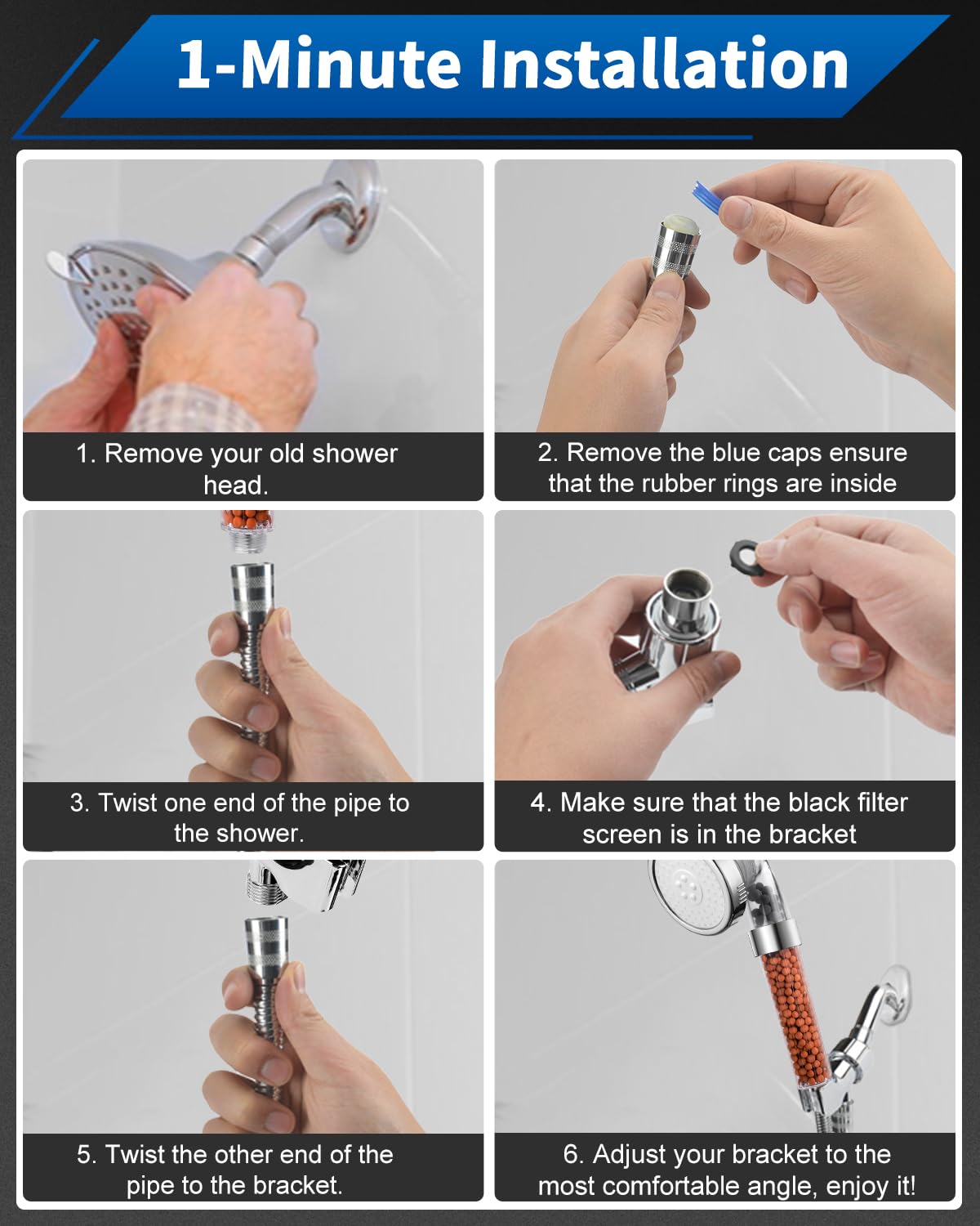 Luxsego Filtered Shower Head for Hard Water, High Pressure 3 Modes Shower Heads with Handheld Spray, Water Softener Showerhead Set with Mineral Beads to Remove Chlorine & Fluoride for Dry Hair & Skin