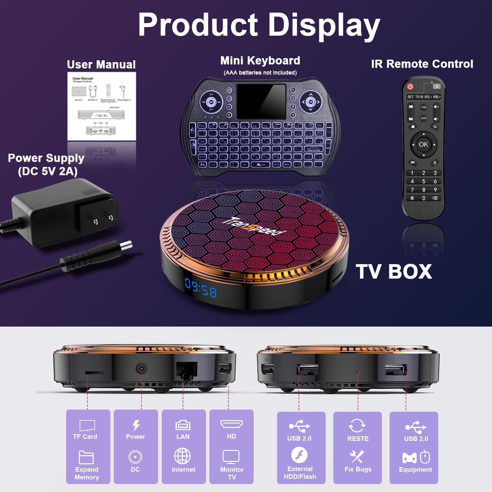 Android TV Box 12.0 4GB RAM 64GB ROM Dual-Band WiFi 6 Android Box 2023 with H618 Chipset Support 4K 6K HDR10 BT5.0 USB 2.0 with Mini Backlit Keyboard