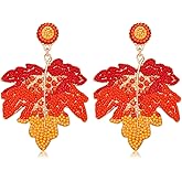 Thanksgiving Earrings Beaded Fall Pumpkin Candy Corn Turkey Maple Leaf Drop Dangle Earrings Thanksgiving Autumn Jewelry Holiday Gifts for Women