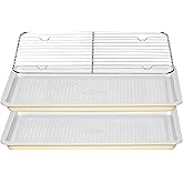 Ymiton Nonstick Ceramic Baking Sheet With Rack, 2-Pack 15x10 Jelly Roll Sheet Pan, Non-Toxic, PTFE & PFOA Free, Warp-Free, Oven Safe 550°F, Dishwasher Safe, Aluminized Steel, Gray Yellow