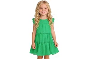 AGQT Toddler Girls Ruffle Dress Short Sleeve Flower Girls Swiss Dots Flowy Pleated Party Dress Size 1-6T