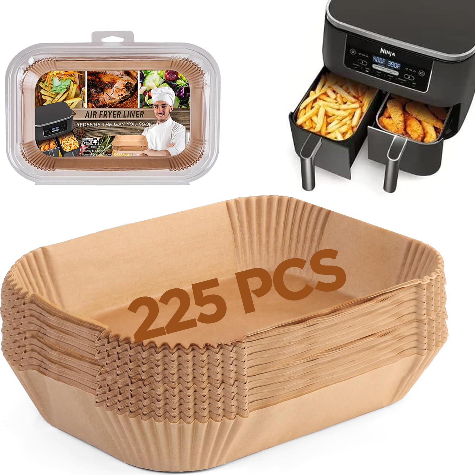 Photo 1 of Ninja Foodi Air Fryer Liners, Ninja Air Fryer Liners Disposable, Ninja DZ071 Foodi Ninja Dual Air Fryer Parchment Paper Liners, Rectangular Airfryer Paper Liners, Rectangle 2 Basket Liners