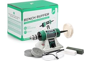Flyrivergo Bench Buffer Polisher, Jewelry Polisher, Adjustable Variable Speed Bench Buffer, with 2 Cotton Wheels, 2 Fiber Wheels, 1 Drill Chuck and 1 Set of Polishing Buffing Wheel for Silver, Metal