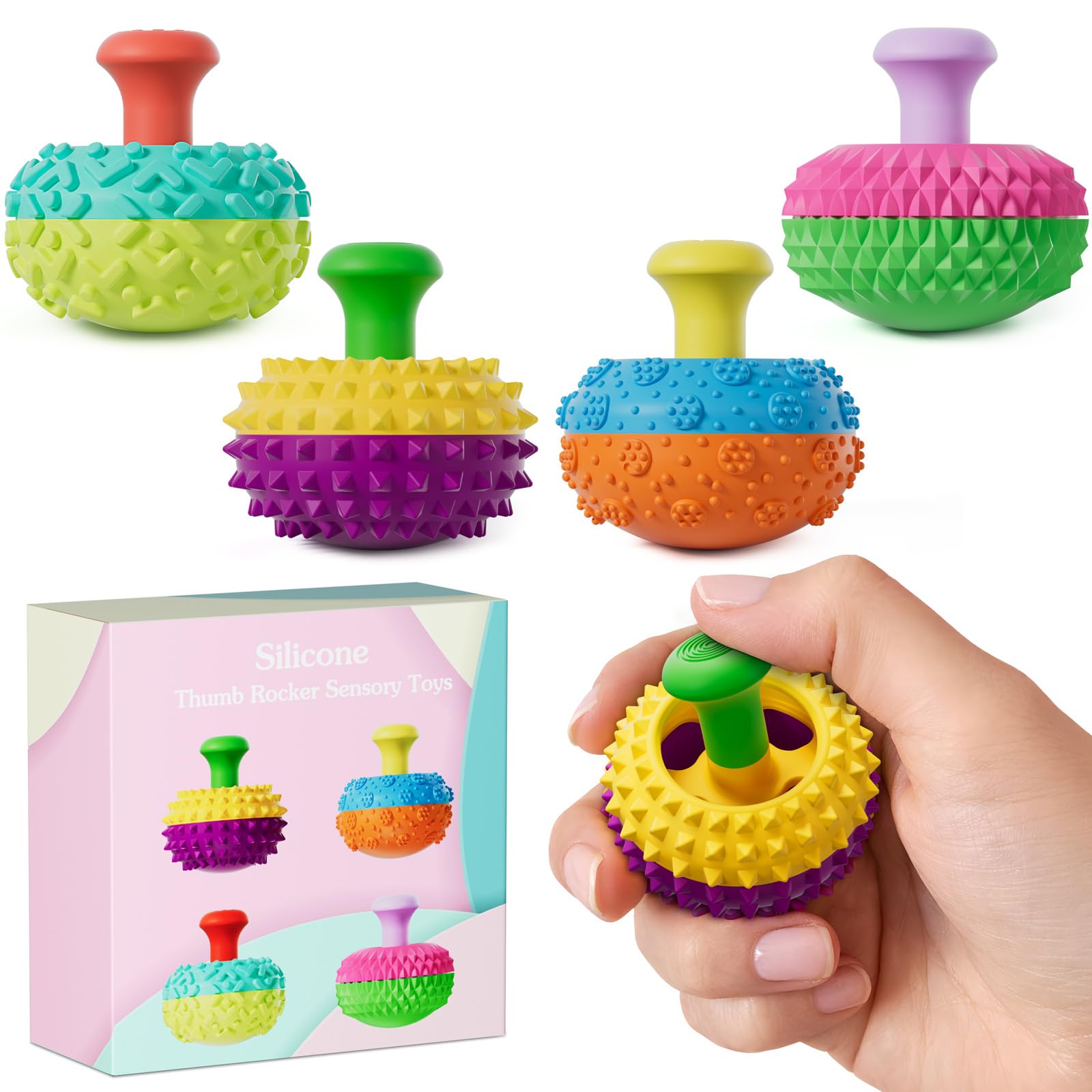 Silicone Thumb Rocker Fidget Toys for Kids Adults ,4PCS Stress Relief Sensory Toys for Autism ADHD Anxiety,Fun Textures Gadgets,Office Desk Toy,Stocking Stuffers for Women Men Teen Gifts