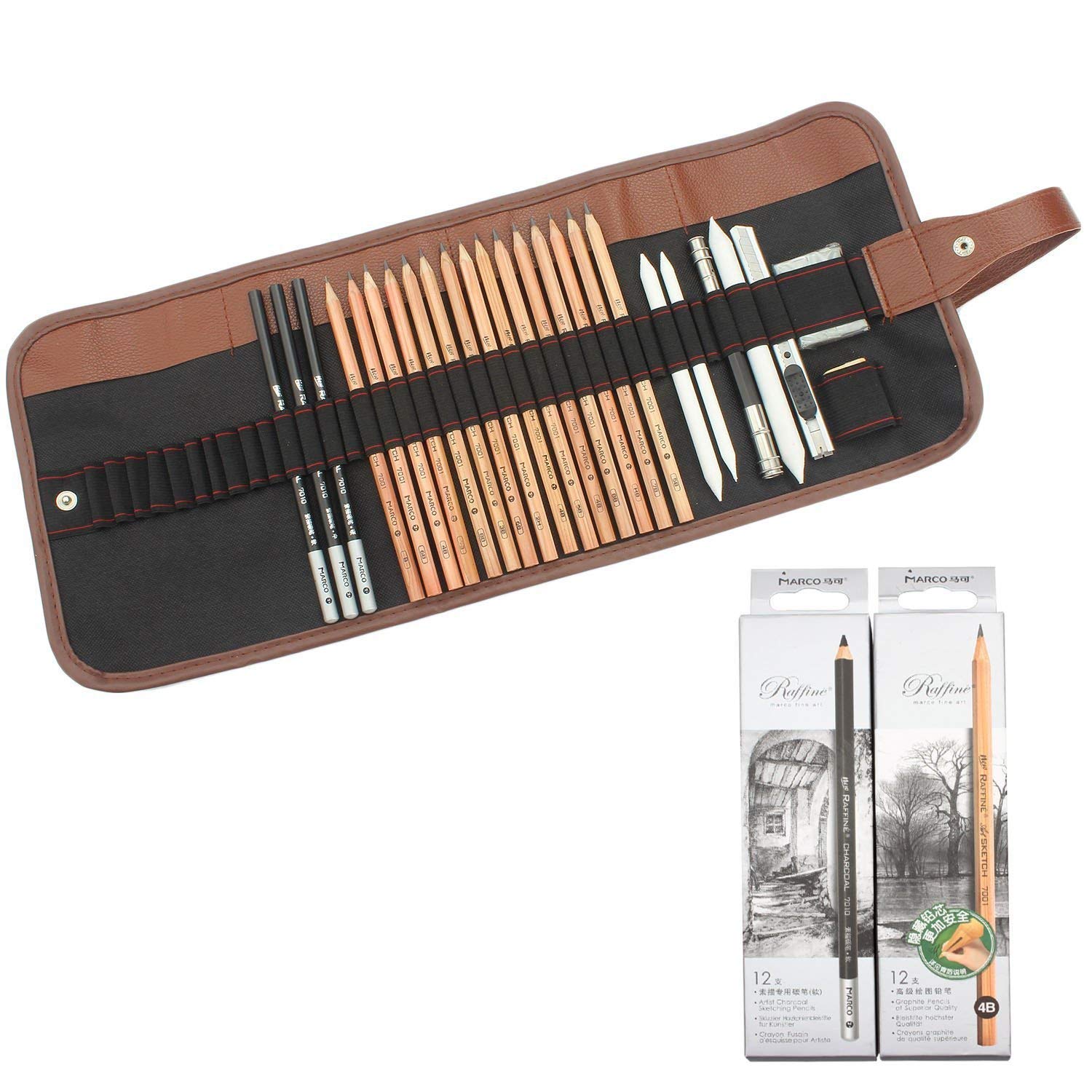 Morkia 18pcs Sketch Drawing Pencil Set Included Graphite Pencils, Charcoal Pencils, Paper Erasable Pen, Craft Knife-Lightwish for Art Beginners