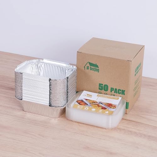 Fit Meal Prep 100 Pack 2.25 Lb Aluminum Foil Pans With Lids, Disposable Take Out Food Containers With Lids For Freshness And Spill Proof, 8.5 X 6 X 2 Disposable Cookware
