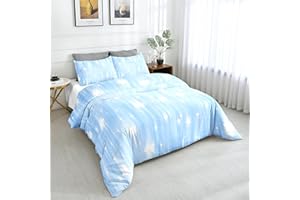 SW SETWIER SETWIER Blue Glitter Star Bedding Set Queen Size Sparkle Starry Sky Comforter Cover Kawaii Meteor Printed Duvet Cover for Boys Girls Teens Kids Quilt Cover Soft Microfiber with 3pcs for All Season