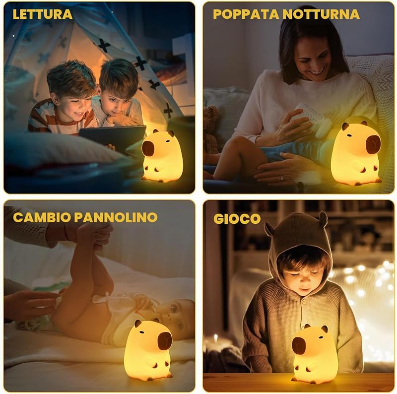 Capybara Luce Notturna per Bambini, Capybara Lampada Touch Control per Comodino, Ricarica USB e Timer, Dimmerabile Luce Notturna in Silicone, Luce Notturna Neonato Cameretta Bambina Regalo — foto 7 di 8
