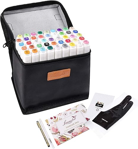 Amazon L Emouchet 50色 アルコールマーカー デュアルチップ 油性アートマーカー レザーキャリーバッグ付き 子供 アーティスト 学生 アートマーカーセット スケッチ カラーリング 書道 イラスト用 アートマーカー 文房具 オフィス用品