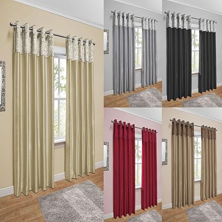 John Aird Crushed Velvet Band Faux Silk Eyelet Curtains Cream 46