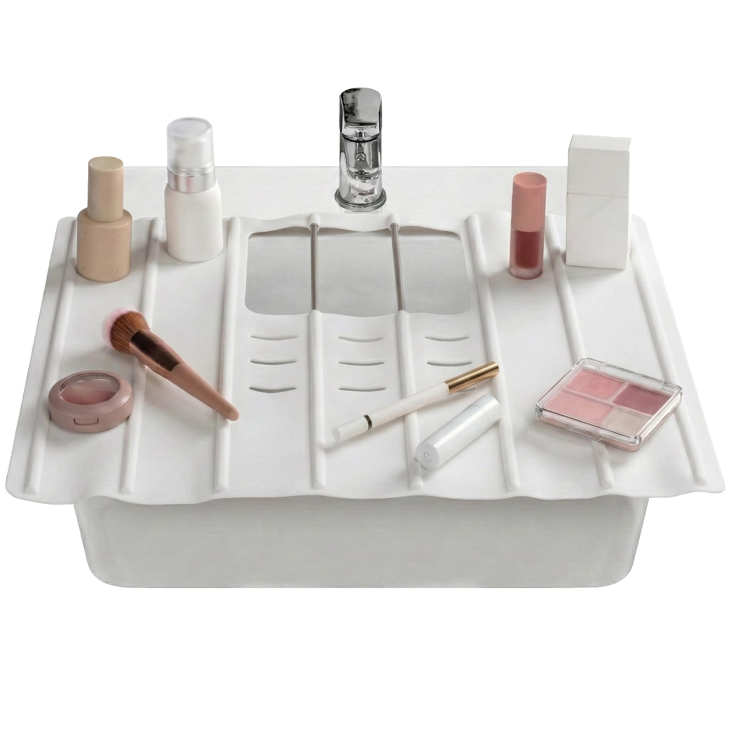 Photo 1 of **USED** Maplefield Travel Size Bathroom Sink Cover for Counter Space - Foldable Silicone Sink Mat for Beauty Routine, Ideal for Small Bathroom, RVs, Camper Vans (White Small, 19.5 x 15.5 x 1.6 Inches)