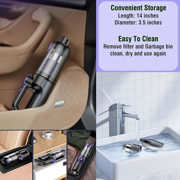 FEDEMER HAND HELD VACUUM CLEANER, 14000PA POWERFUL SUCTION HAND VACUUM CORDLESS CORDLESS RECHARGEABLE VACUUM, FOR CAR HOME OFFICE CLEANING WITH LED LIGHT