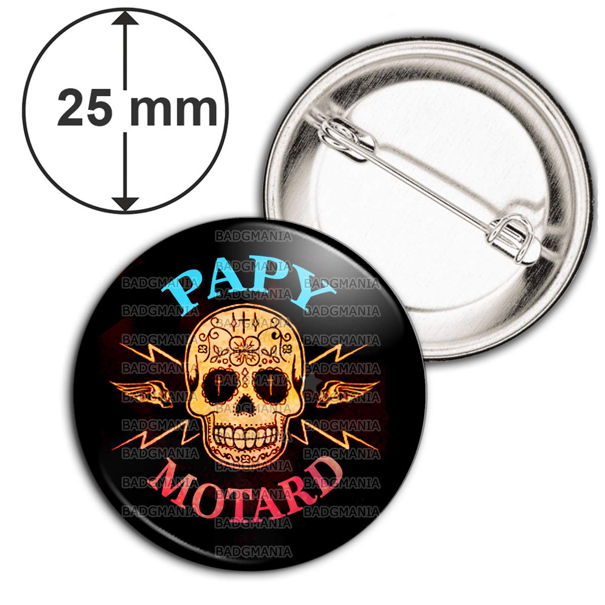 Badge 25mm Papy Motard Tete De Mort Humour Idee Cadeau Homme Grands Parents Anniversaire Fete Pins Bouton Epinglette Fantaisie Et Specialty Bilkvarteret Fantaisie