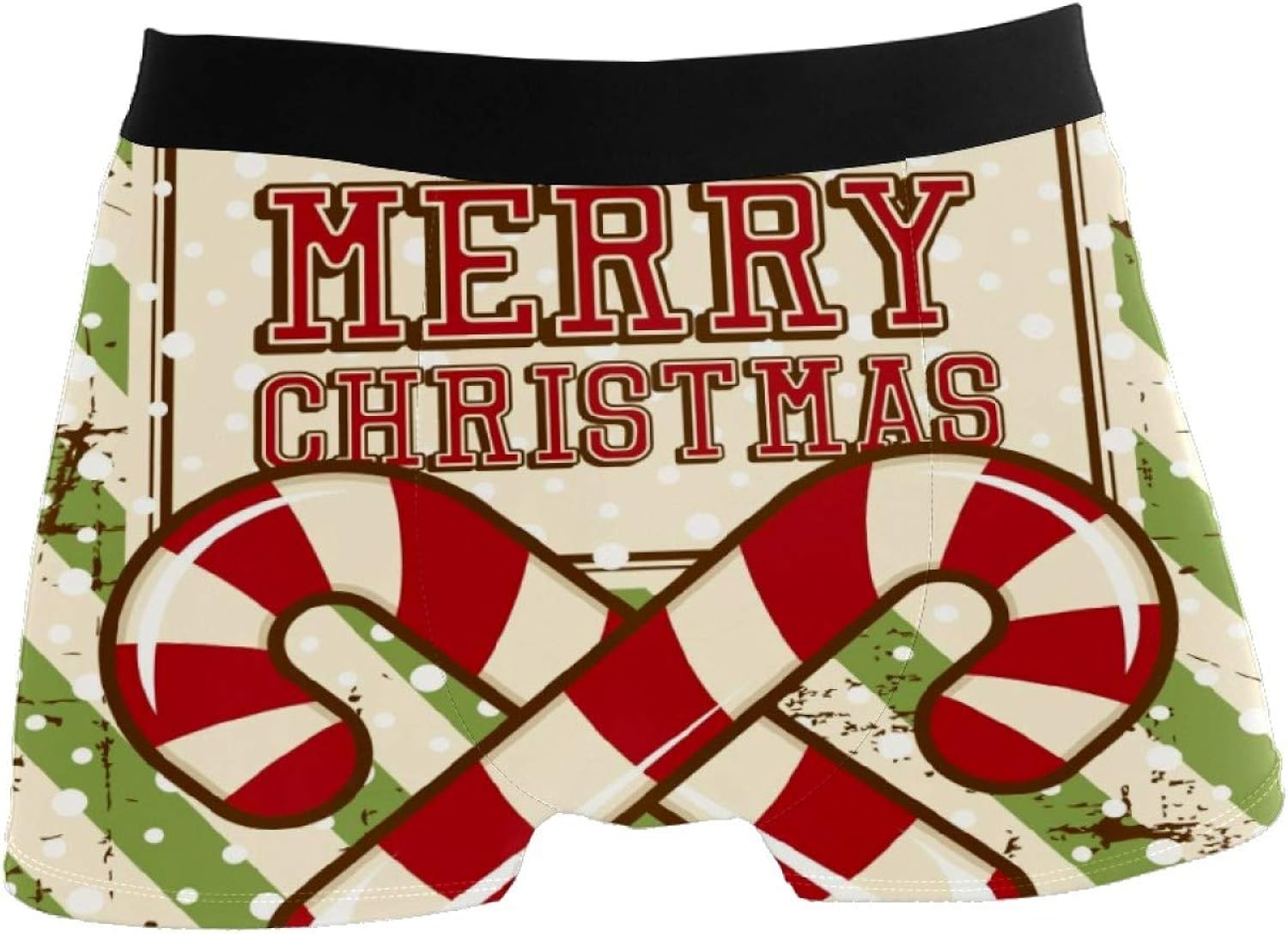 Merry Christmas Vintage Candy Canes Pattern Boxer Briefs for Men Boy Youth Soft Comfort