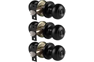 Probrico Interior Door Knob Black Matte Door Handles Keyless, Indoor Privacy Door Lock Flat Ball Knob for Bedroom/Bathroom, 3