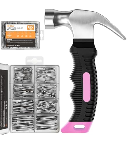 Swpeet 1000Pcs Hardware Nail Assortment Kit With 8oz Mini Claw Hammer – Galvanized Picture & Finishing Nails For DIY Projects