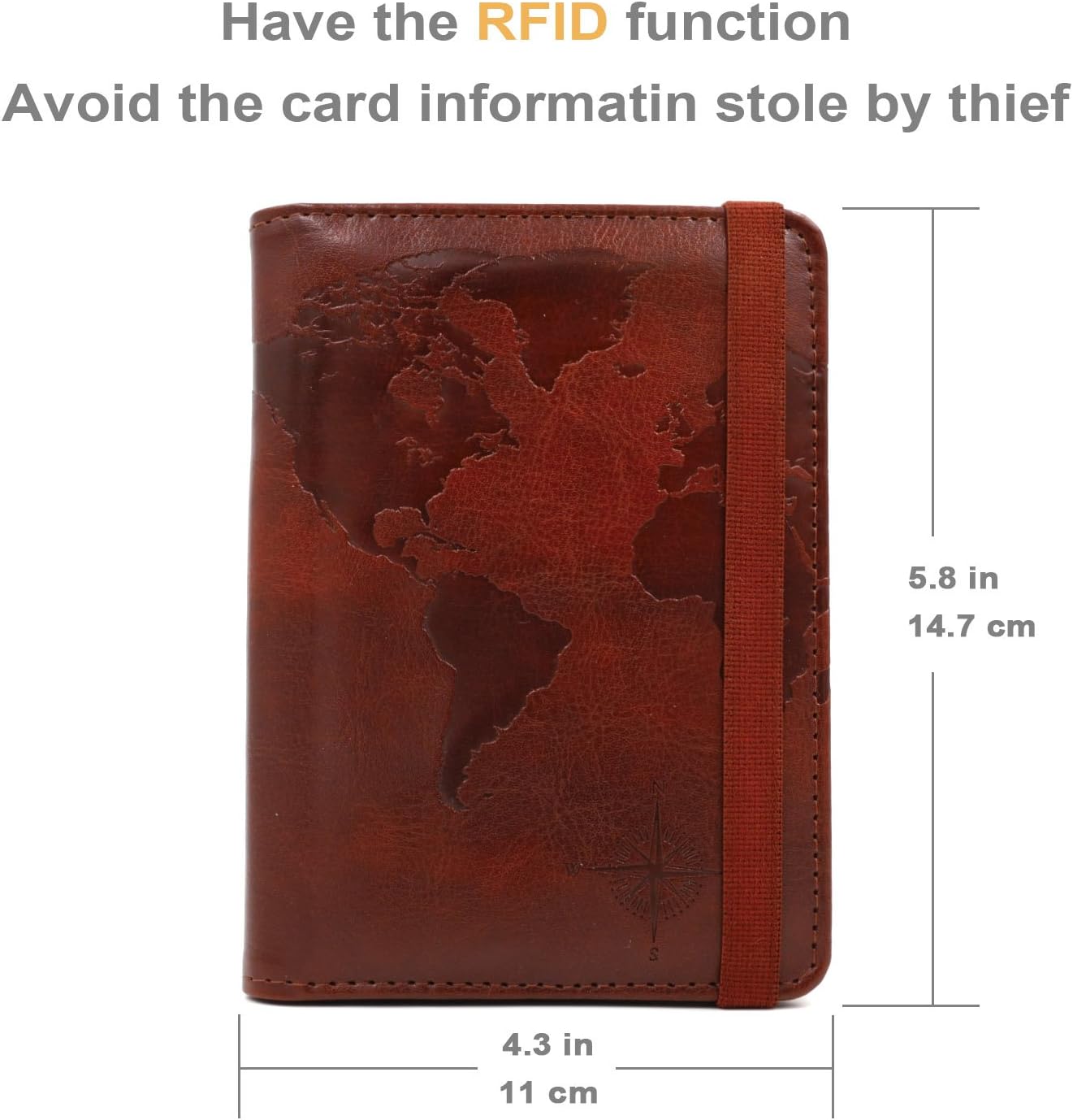  | Kandouren RFID Blocking Passport Holder Cover Case, travel luggage passport wallet made with Brown Map Crazy Horse PU Leather for Men & Women | Passport Covers