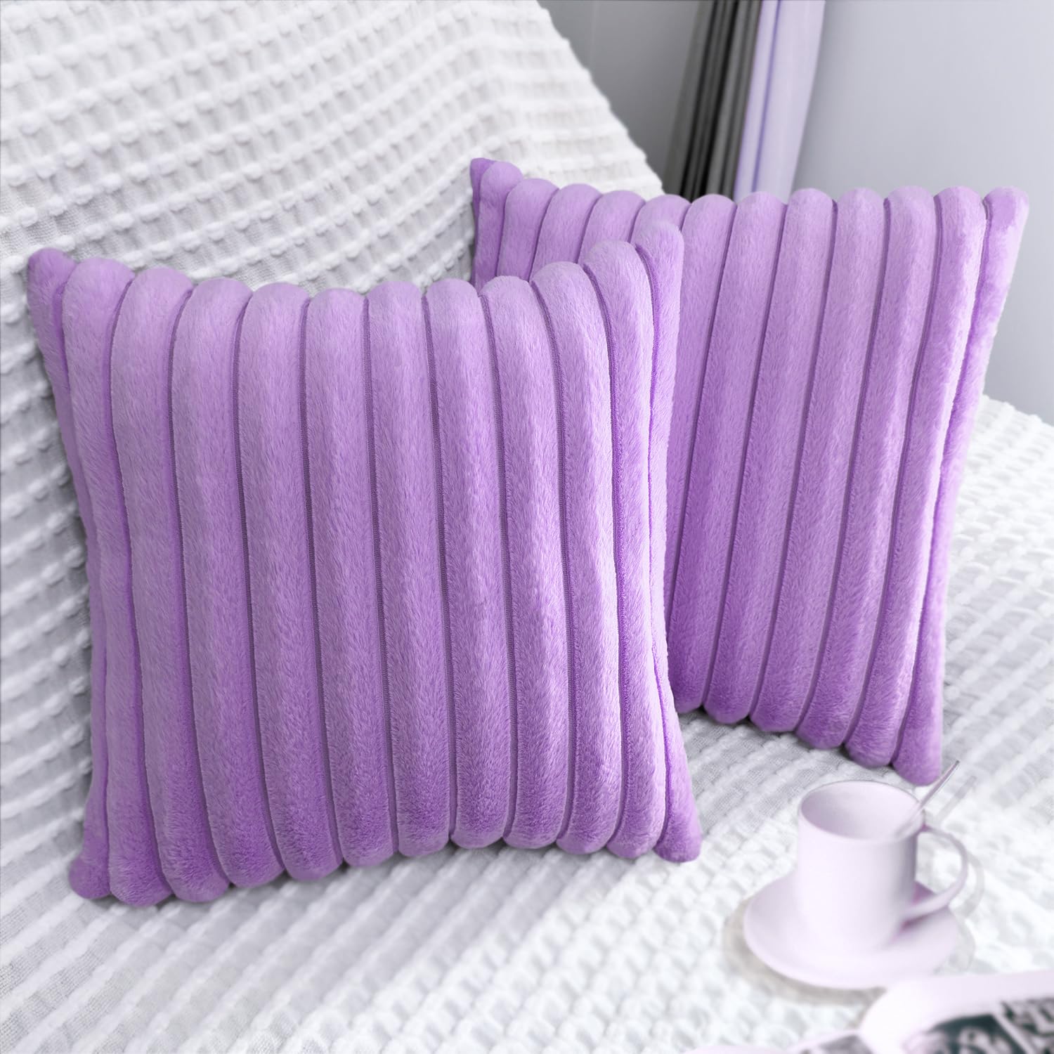 Photo 1 of 2 Pack 18x18 Pillow Cover Velvet Pillow Covers, Faux Fur Square Throw Pillow Covers for Living Room Decorations Throw Pillow Case, Throw Pillow Cover Cushion Cover for Home Sofa Bedroom Car, Violet