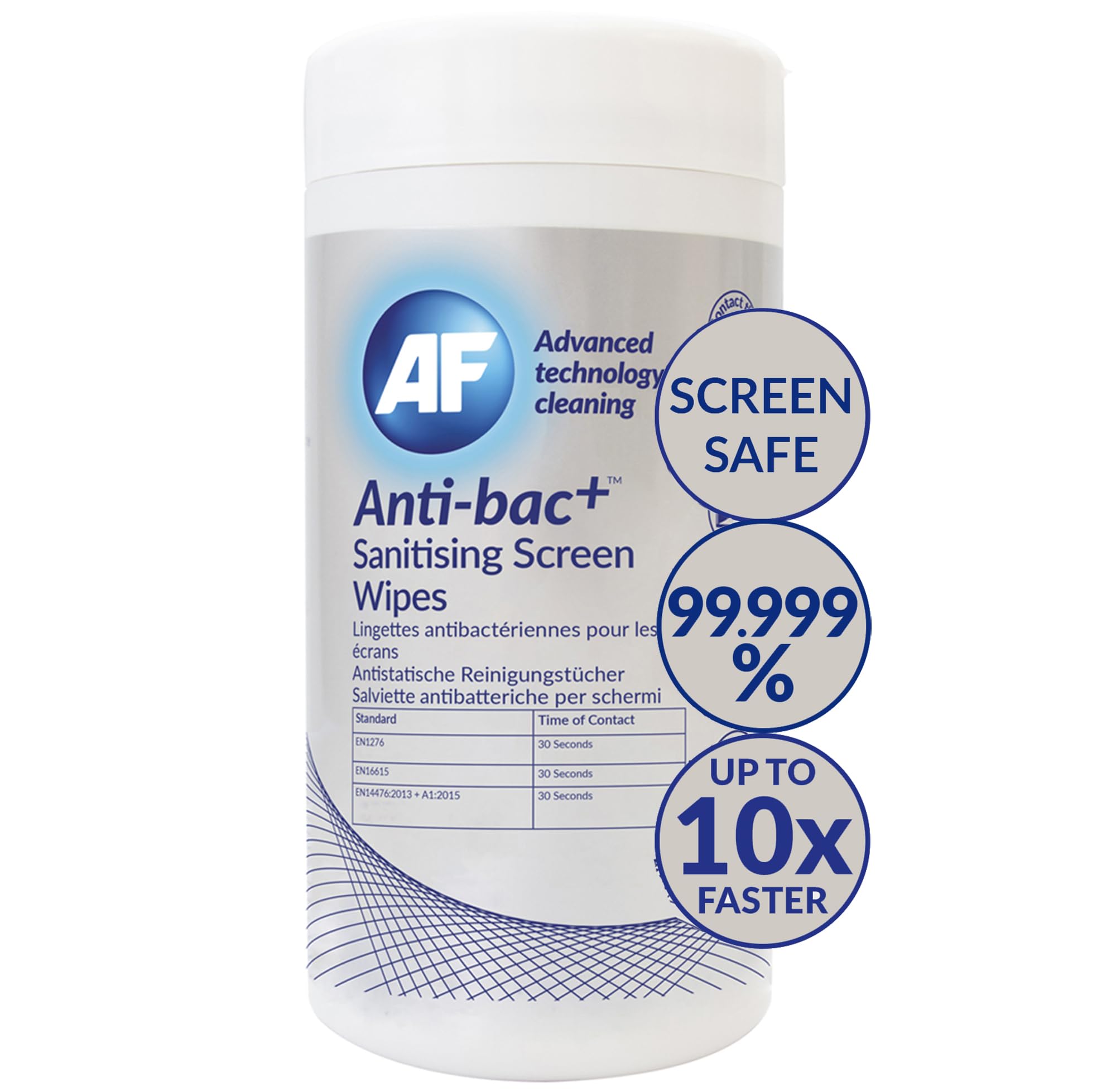 AF Antibacterial Screen Cleaning Wipes – Professional Strong & upto 10x faster – EN1276 EN16615 and EN14476:2013 + A1:2015 approved For schools/offices/business for Phones Tablets Laptops Monitors