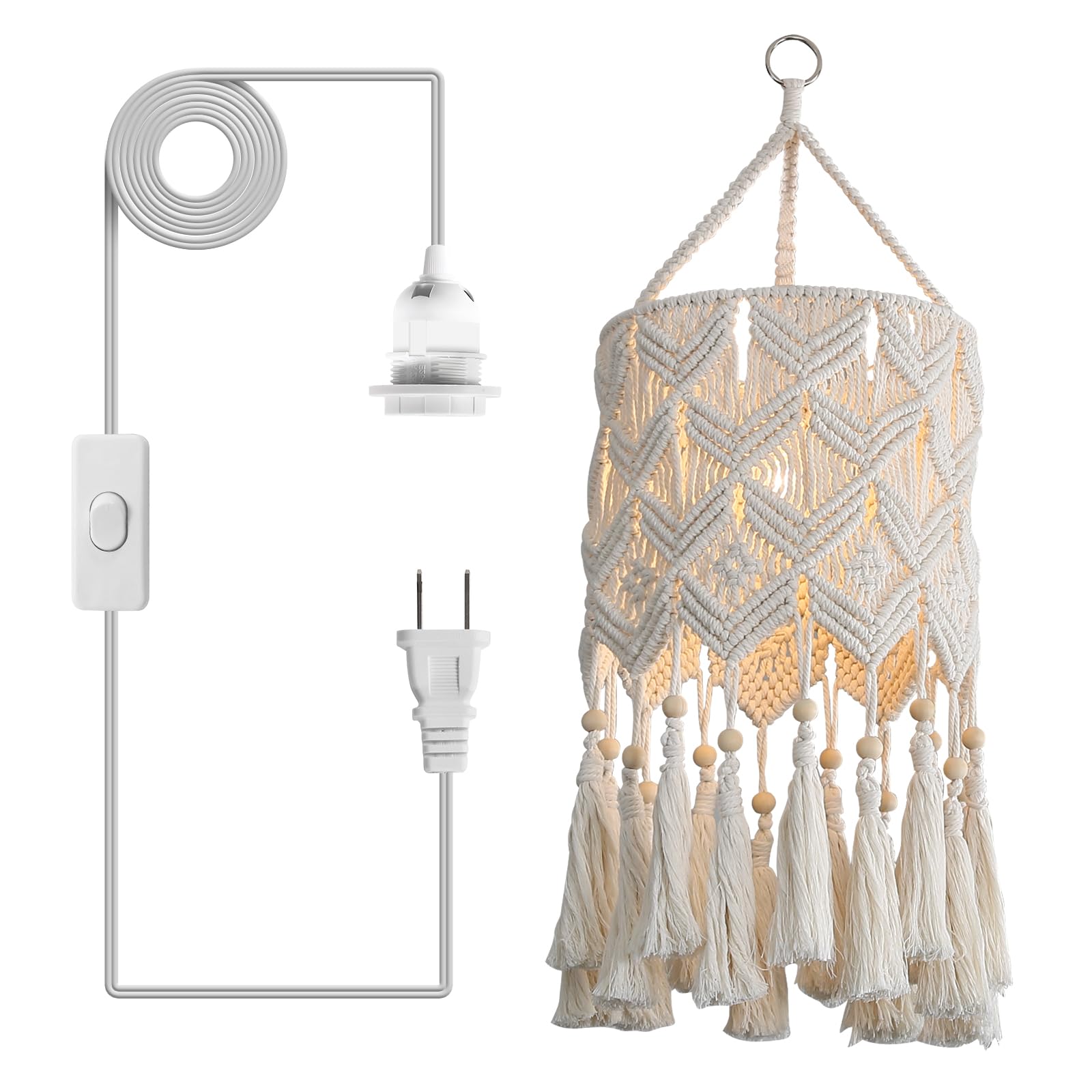 Bioaqua Boho Hanging Lamp Shade,Macrame Pendant