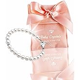 Baby Crystals Sterling Silver Bracelets for Girls with High End White European Simulated Pearls, Elegant Girls Jewelry, Pearl Bracelet for Baby Birthday Gifts Flower Girls, Baptism Keepsake