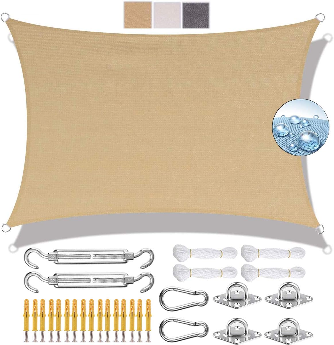 GOUDU Sun Shade Sail 2.5x3.5m Shade Sails Square Waterproof for Outdoor Patio Sand, Beige