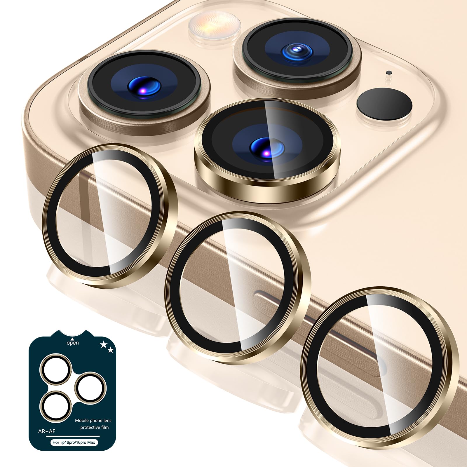 Photo 1 of Tensea Camera Lens Protector Compatible for iPhone 16 Pro Max/16 Pro/14 Pro Max/14 Pro, Metal Aluminum Alloy Tempered Glass Cover Camera Screen Protector Accessories, Case Friendly