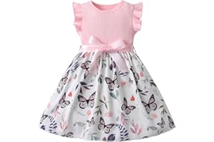 Vicexuga Toddler Little Girls Dress Summer Clothes Sleeveless Butterfly Floral Print Ruffle One-Piece Princess Dress