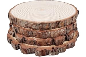 Natural Round Discs Rustic Wood Slices 4 Pack 9"-10" inch Unfinished Wood kit Circles Crafts Tree Slices with Bark Log Discs 