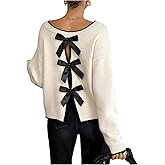 SOLY HUX Women's Sweaters Bowknot Backless Long Sleeve Knit Pullover Tops Fall Clothes