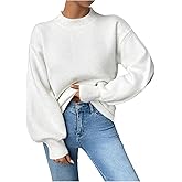 SweatyRocks Women's Mock Neck Pullover Sweater Lantern Long Sleeve Ribbed Knit Sweater