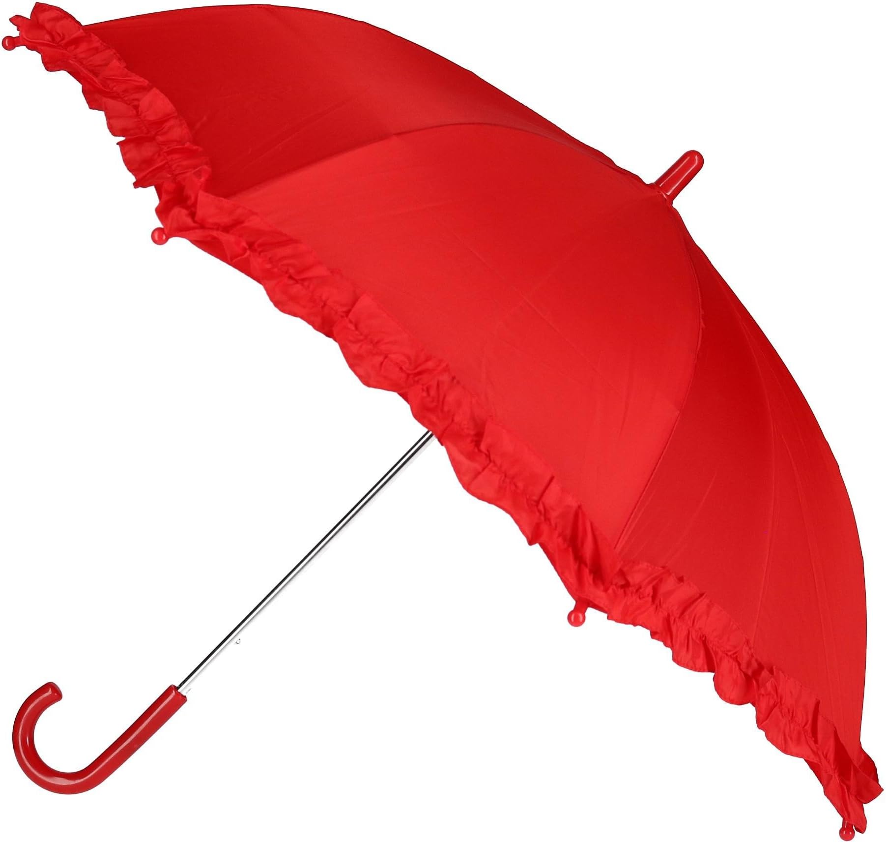 Kid's Solid Color Stick Umbrella with Ruffle, Red