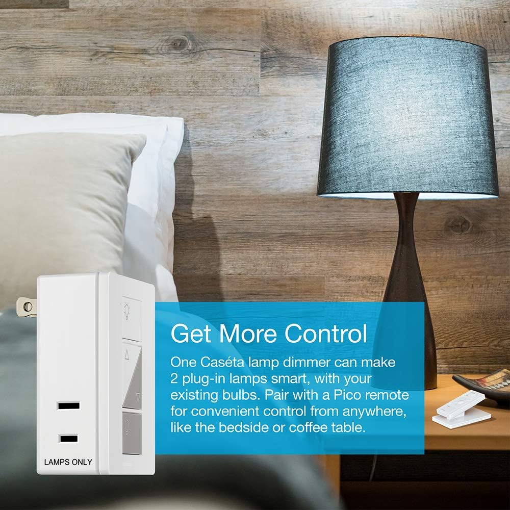 Lutron Caseta Smart Home Plug-in Lamp Dimmer Switch and Pico Remote Kit, Works with Alexa, Apple HomeKit, and The Google Assistant | P-PKG1P-WH | White - - 