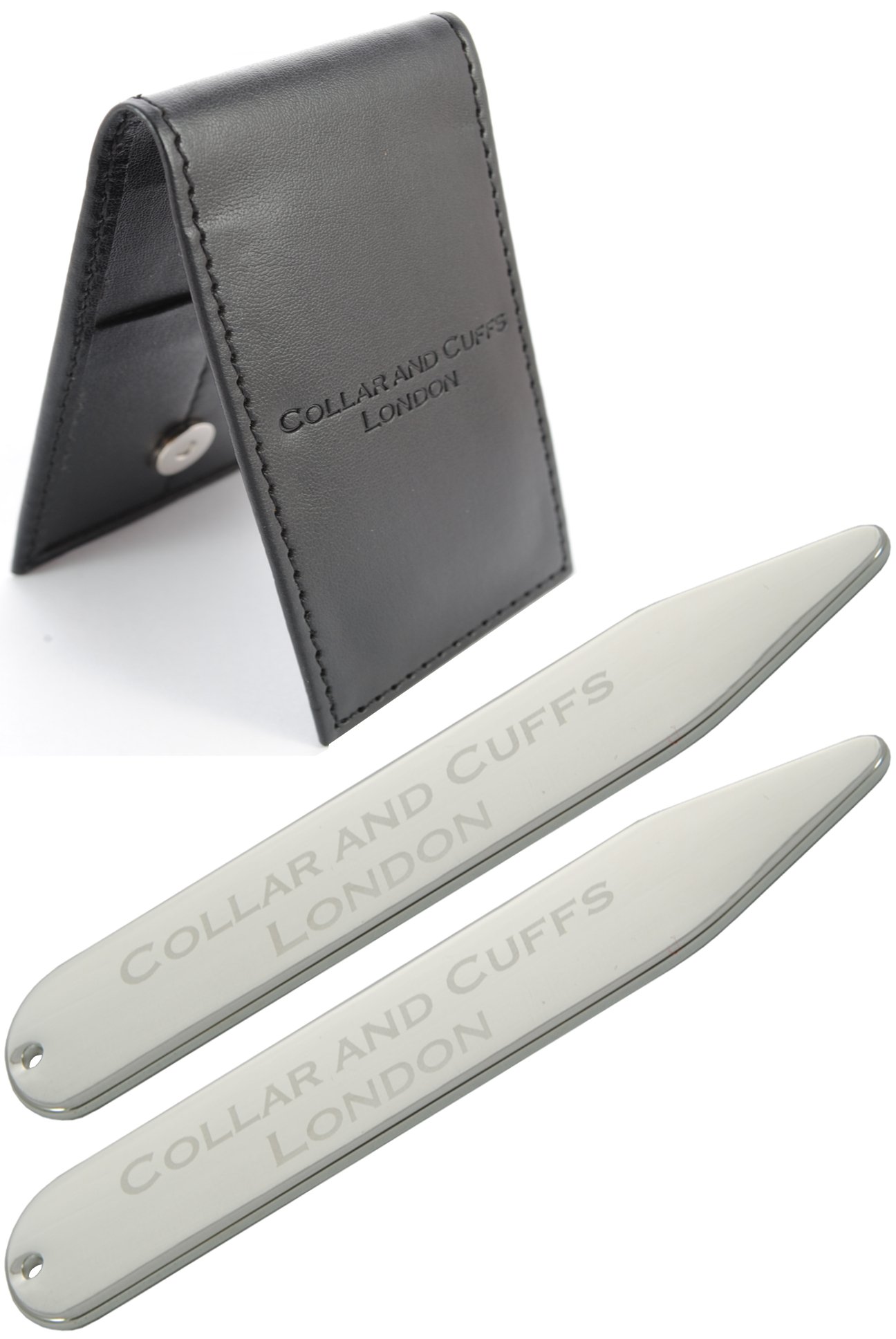 COLLAR AND CUFFS LONDON - Collar Stays for Men - Silver Plated - Metal Shirt Collar Bones Inserts - 2.35 Inch, 6cm, 60mm - With Presentation Gift Wallet - 1 Pair - Stiffeners - Silver Colour