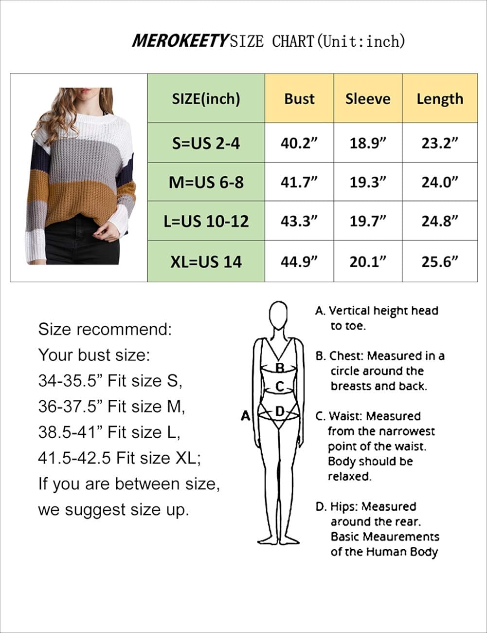 MEROKEETY Women's Crew Neck Long Sleeve Color Block Knit Sweater Casual Pullover Jumper Tops at  Women’s Clothing store