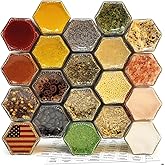 20 Set Magnetic Spice Jars for Refrigerator, Hexagon Glass Magnetic Spice Jars with Shaker Lids Label for Kitchen RV Travel T