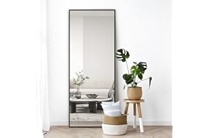 NeuType Full Length Mirror, Aluminum Alloy Thin Frame, 64"x21" Black, Wall Mirror Dressing Mirror, Hanging or Leaning Against Wall, Bedroom Mirror, Floor Mirror, Full Body Mirror, with Stand