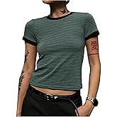 SOLY HUX Women's Striped Cropped T Shirts Short Sleeve Crew Neck Summer Tee Streetwear Tops
