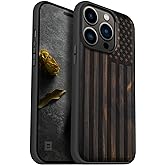 Carveit Magnetic Wood Case for iPhone 14 Pro - Natural Wood & Black Soft TPU - Shockproof Protective Cover - Unique & Classy Wooden Case - Compatible with MagSafe (American Flag - Blackwood)