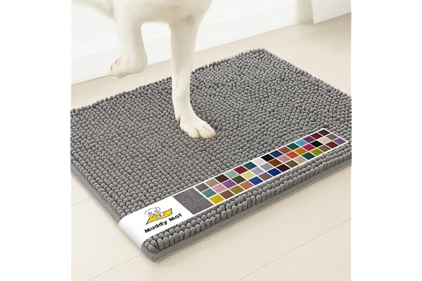 Muddy Mat® | Super Water Absorbent Door Mat Indoor, Microfiber Quick Dry Chenille Entryway Rug, Slip Resistant Front Door Mat, Indoor Mats for Entryway, Machine Washable Pet Rug, Grey 30"x19"